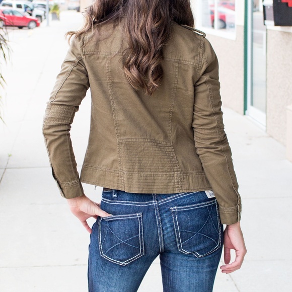NWT // Olive Cropped Moto Military Jacket - Picture 3 of 8